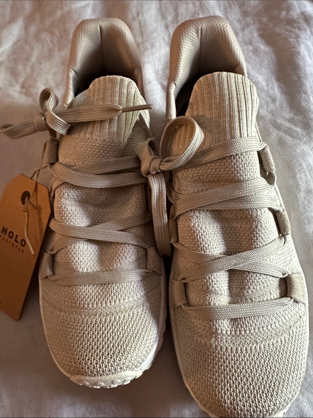 Neutral Knit Lace-Up Women's Sneakers in Beige